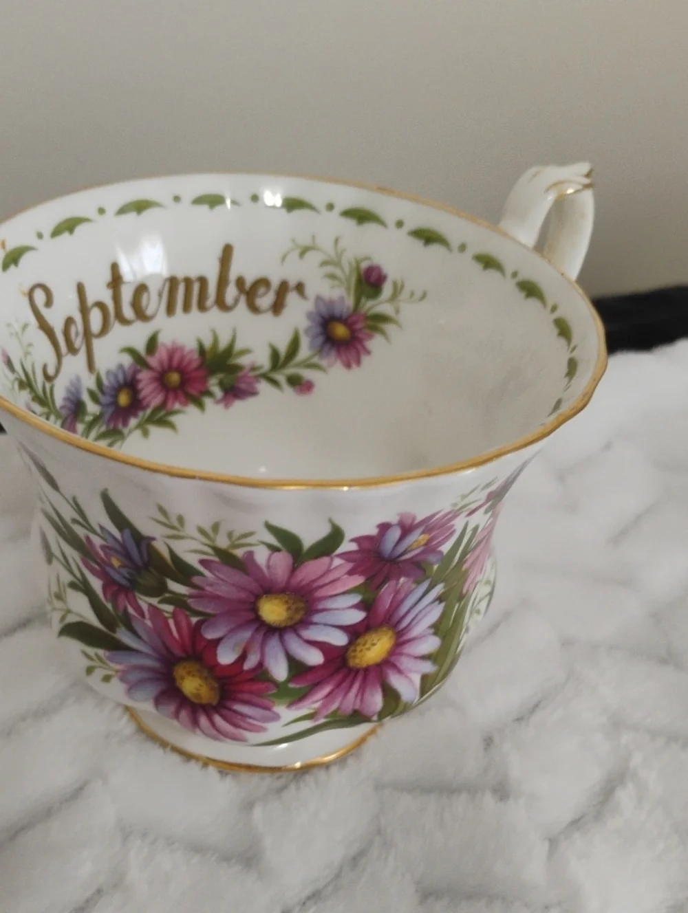 September Floral Bone China Teacup — Pink Daisy Design